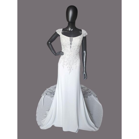 Mori Lee Dresses & Skirts - NWOT Ivory Crepe Fitted Cap Sleeve Wedding Gown - Mori Lee